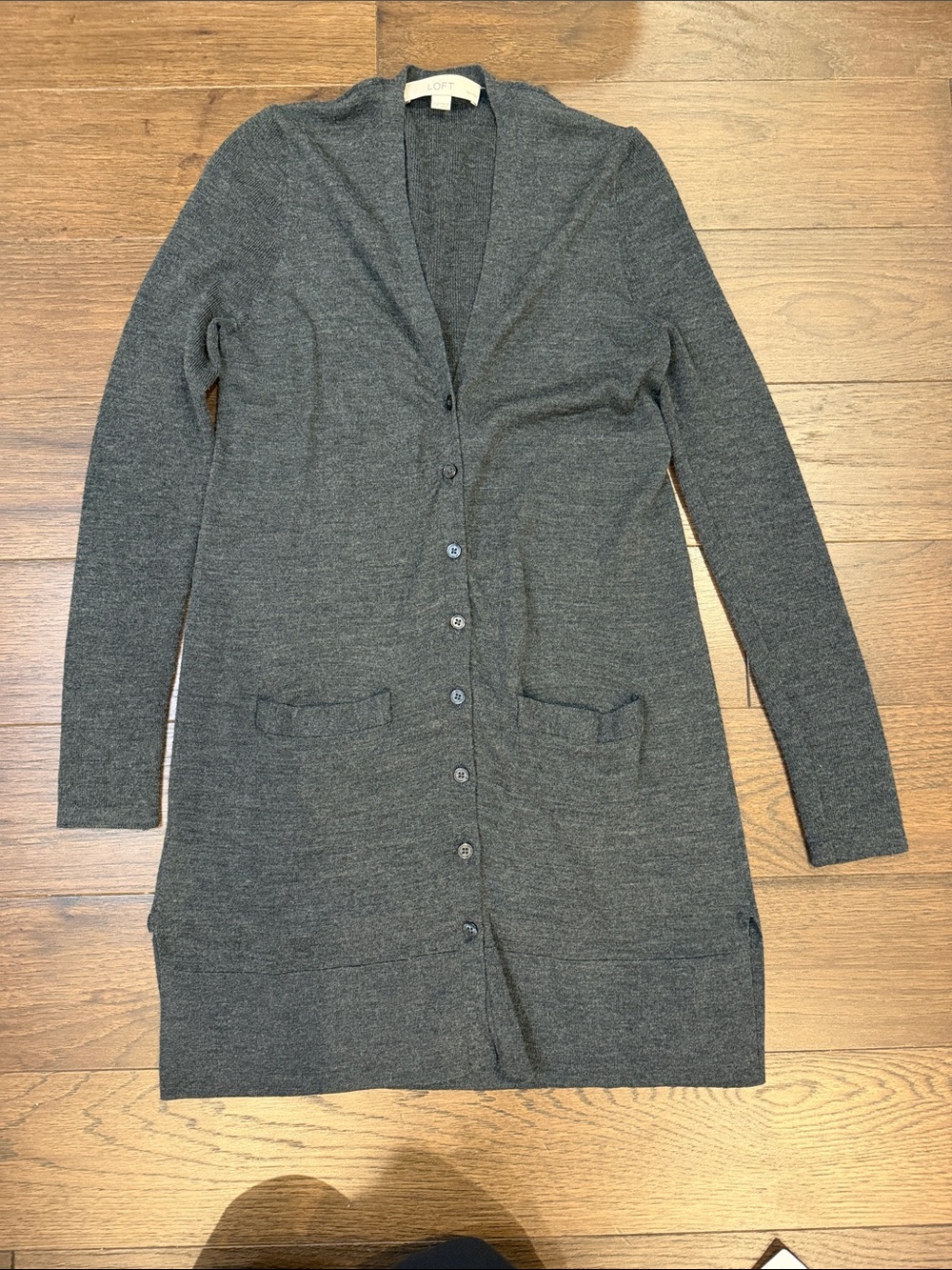LOFT Charcoal Button-Front Long Cardigan Size XSP - C31-078
